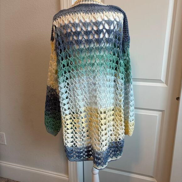 Handmade Crochet Longline Cardigan Sweater Grannycore Artsy Quirky Blue - Picture 4 of 6